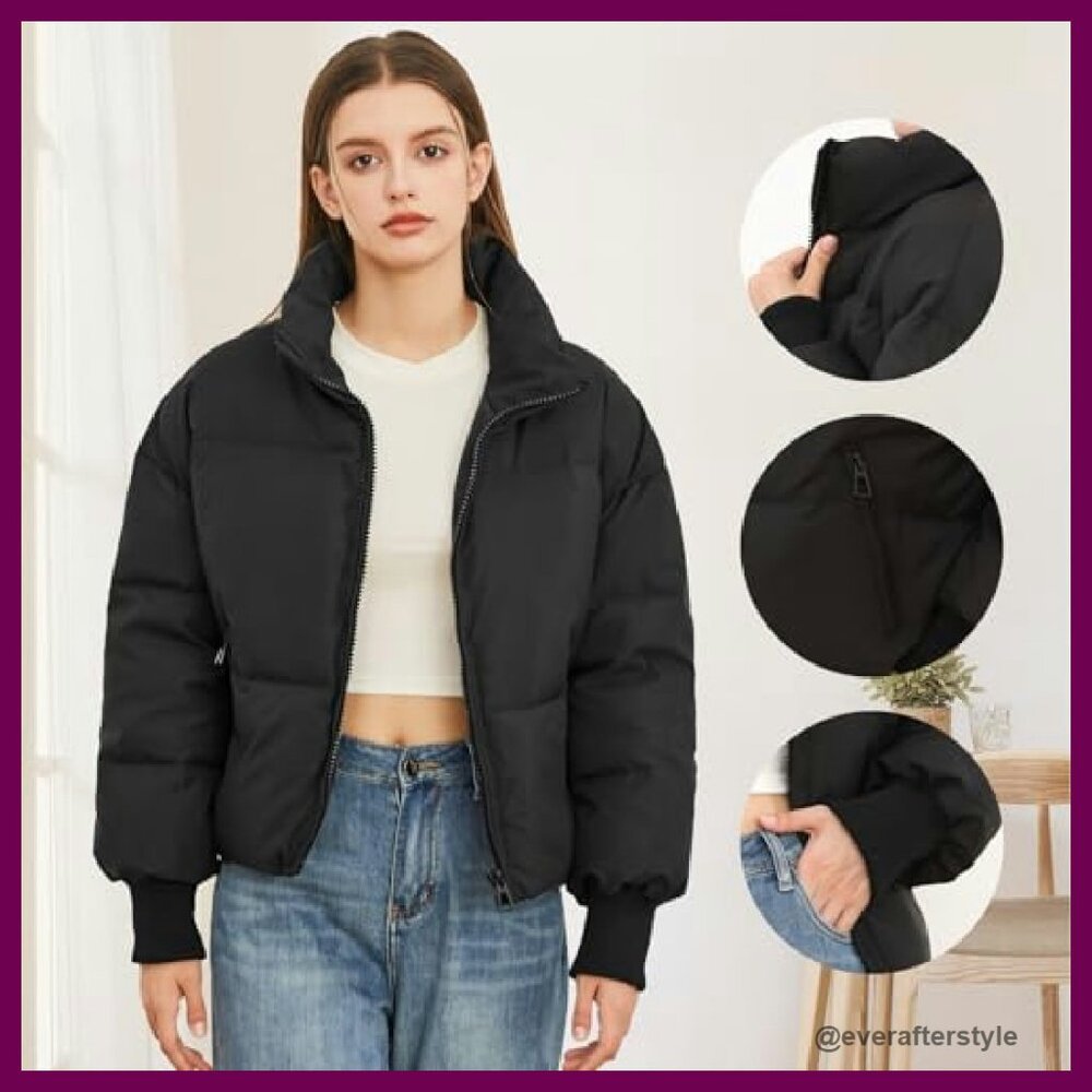 Cropped Puffer Jacket Oversized Chic Winter Coat … - image 5